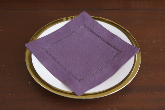 Hemstitch Cocktail Napkin 6x6". Spiced Plums color